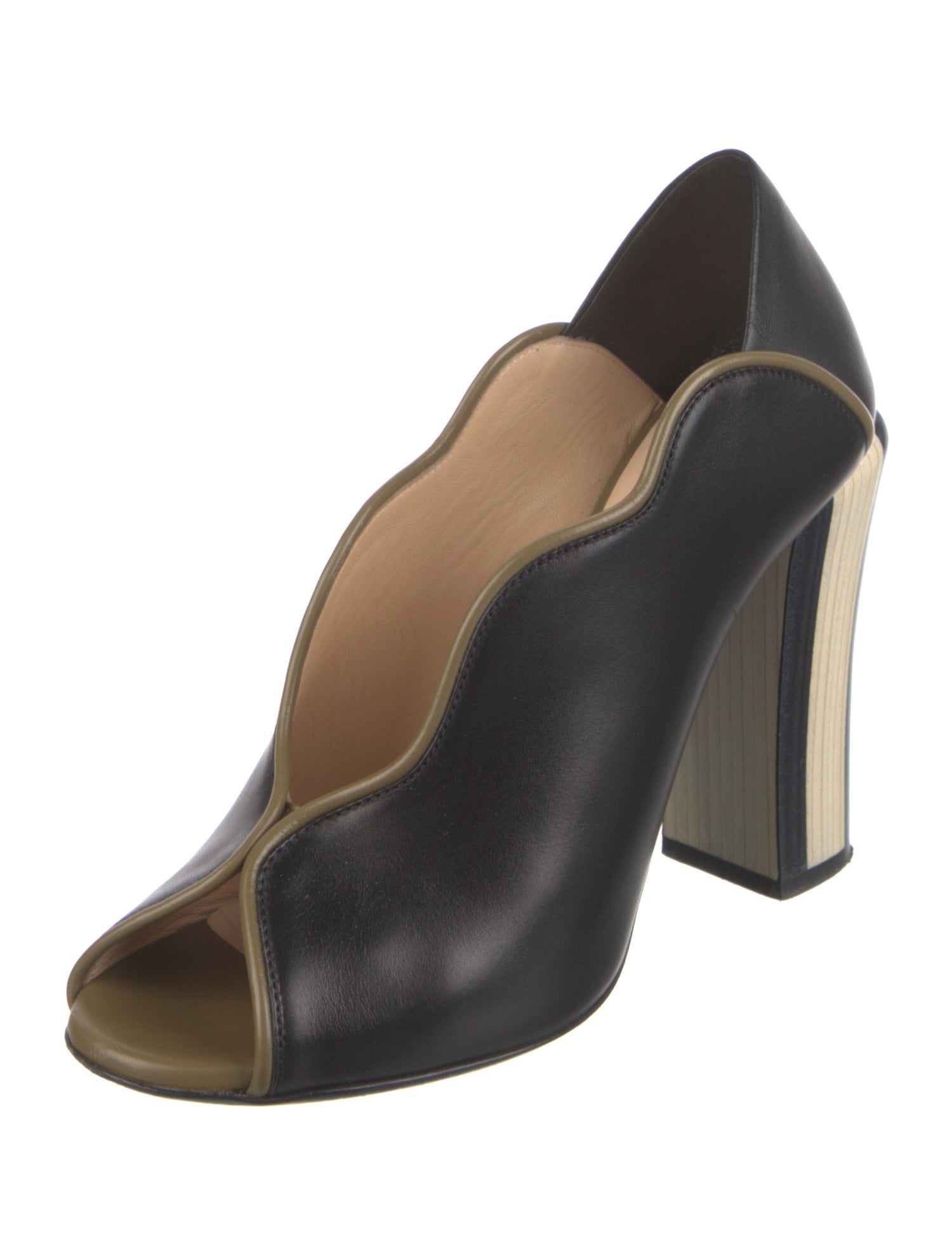 Fendi Leather Scalloped Accent Mules