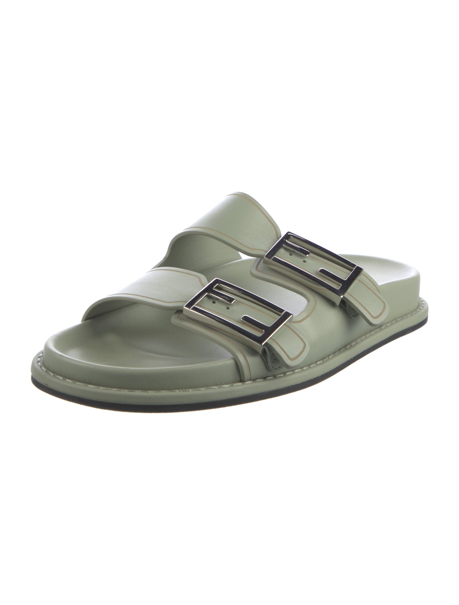 Fendi Zucca FF Logo Leather Slides