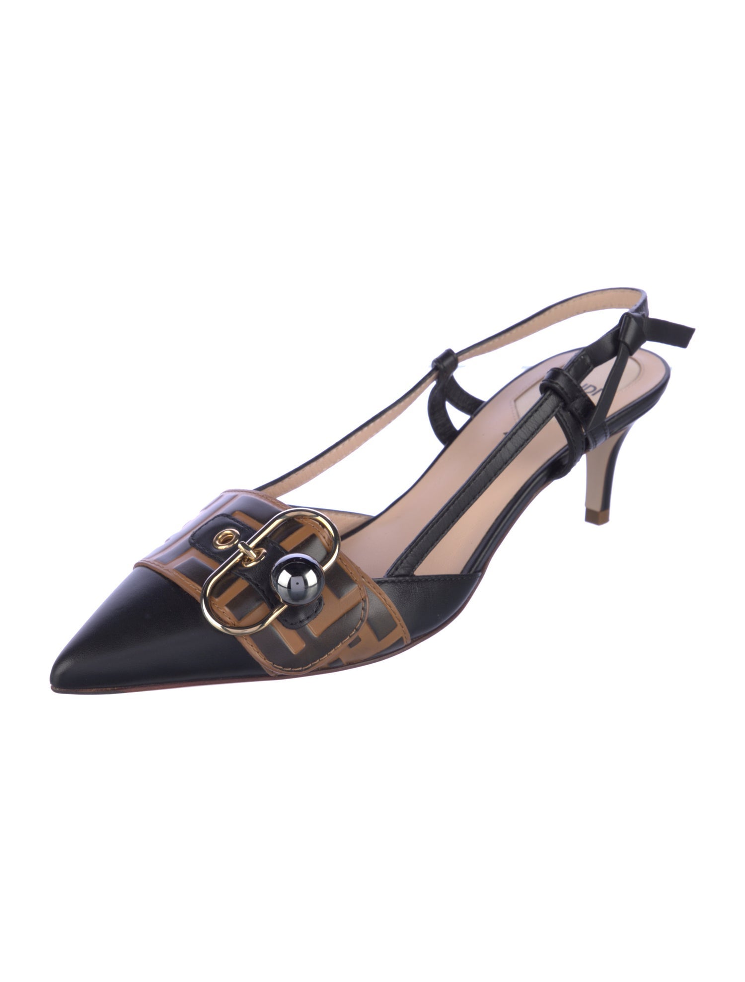 Fendi Zucca FF Logo Leather Slingback Pumps