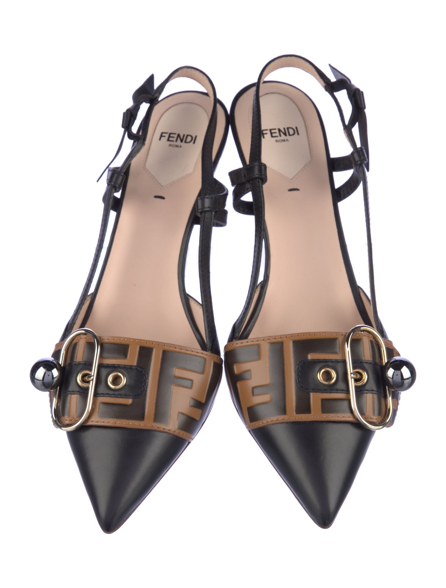 Fendi Zucca FF Logo Leather Slingback Pumps