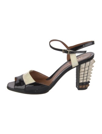 Fendi Patent Leather Colorblock Pattern Slingback Pumps