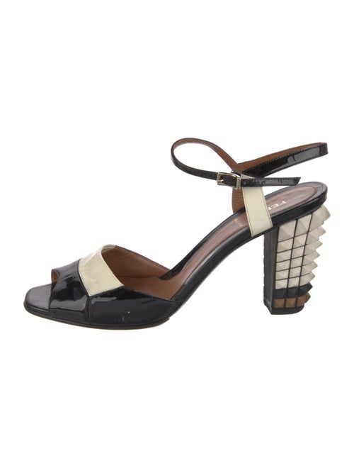 Fendi Patent Leather Colorblock Pattern Slingback Pumps