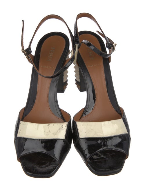 Fendi Patent Leather Colorblock Pattern Slingback Pumps