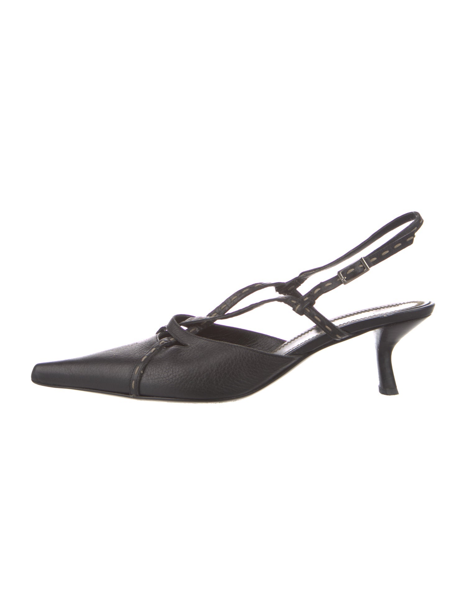 Fendi Leather Whipstitch Trim Slingback Pumps