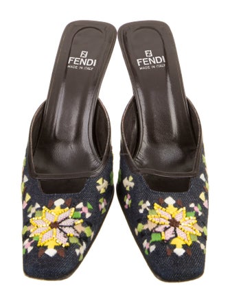 Fendi Zucca FF Logo Denim Mules