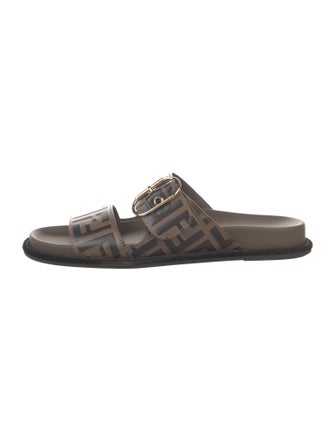 Fendi Zucca FF Logo Leather Slides
