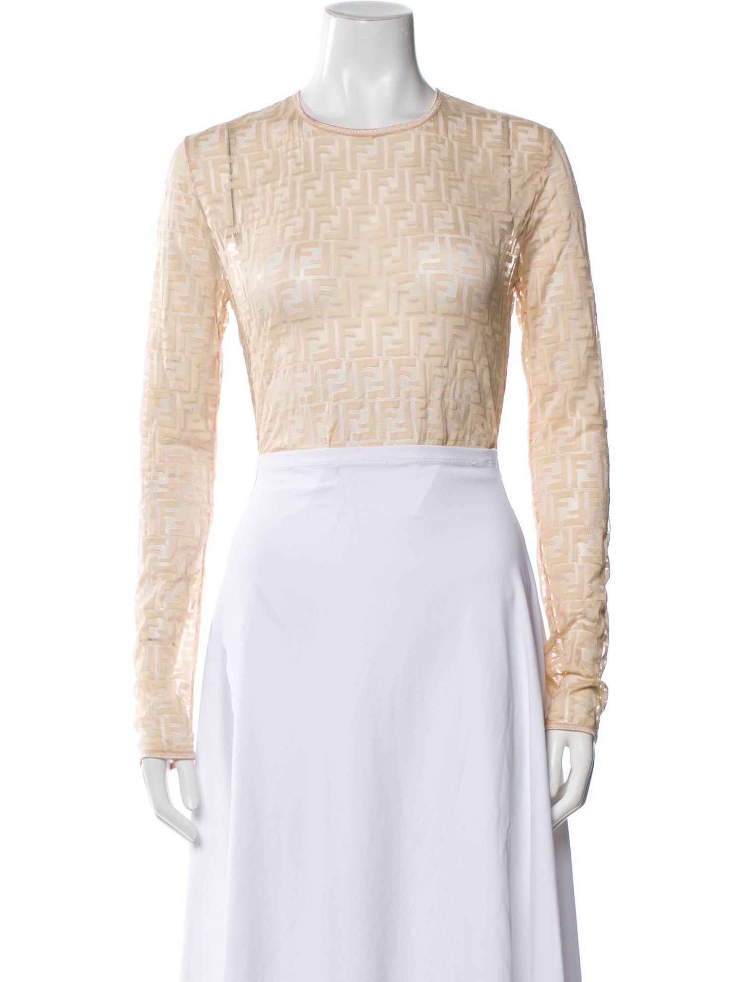 Fendi Crew Neck Long Sleeve Crop Top