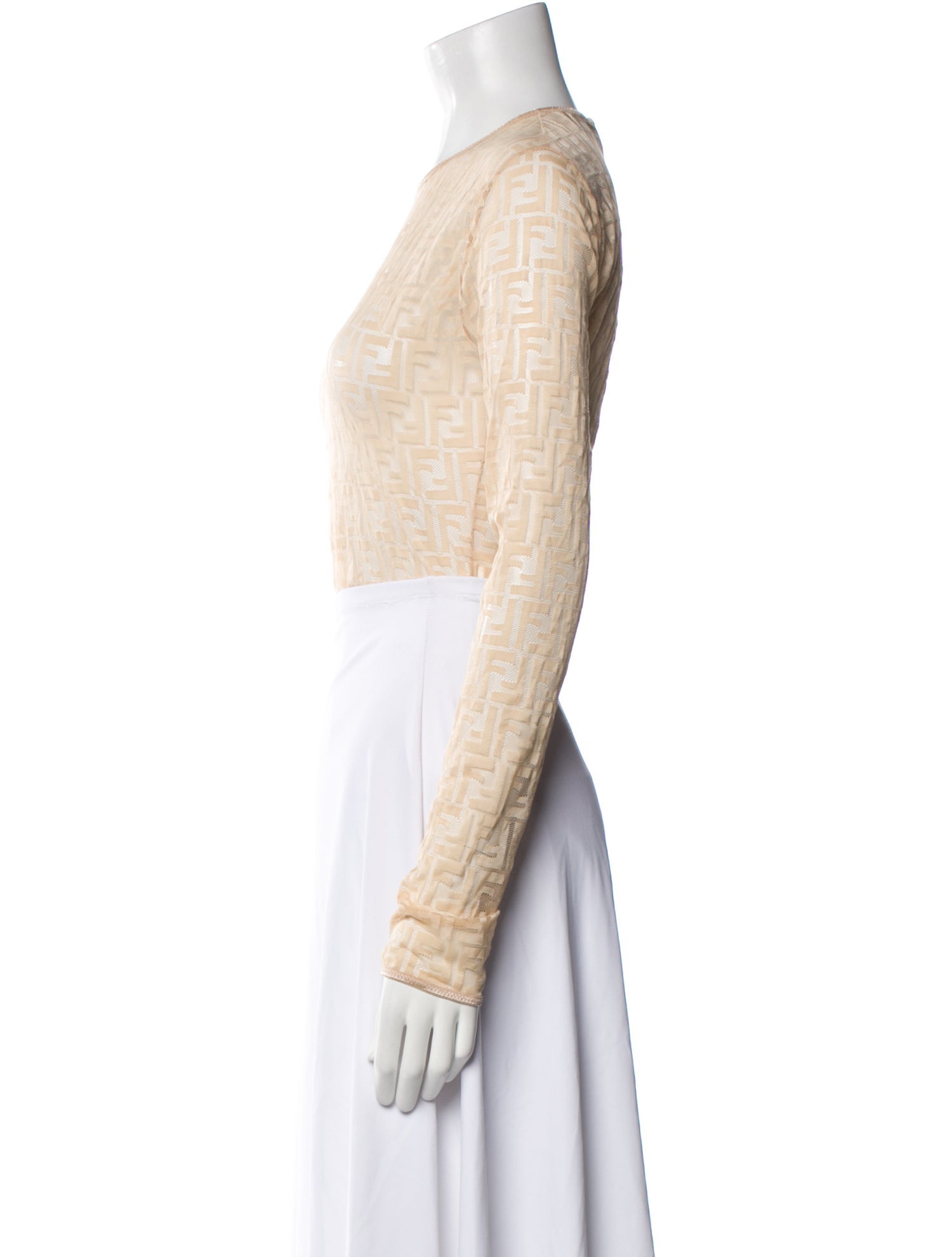 Fendi Crew Neck Long Sleeve Crop Top