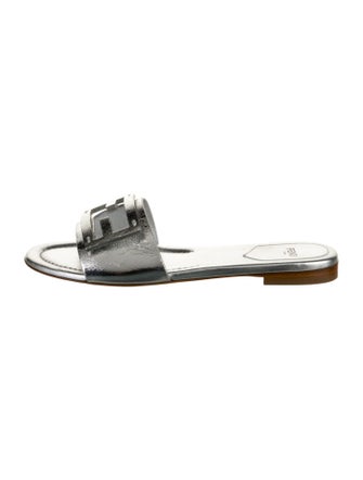 Fendi Zucca FF Logo Leather Slides