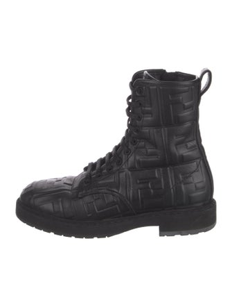 Fendi Zucca FF Logo Leather Combat Boots