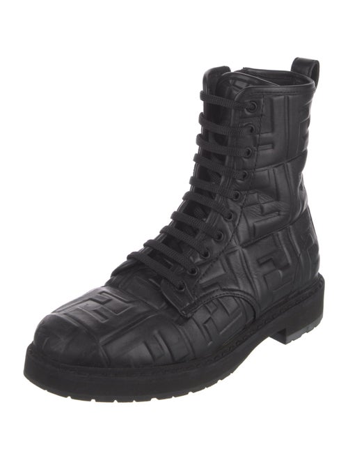 Fendi Zucca FF Logo Leather Combat Boots