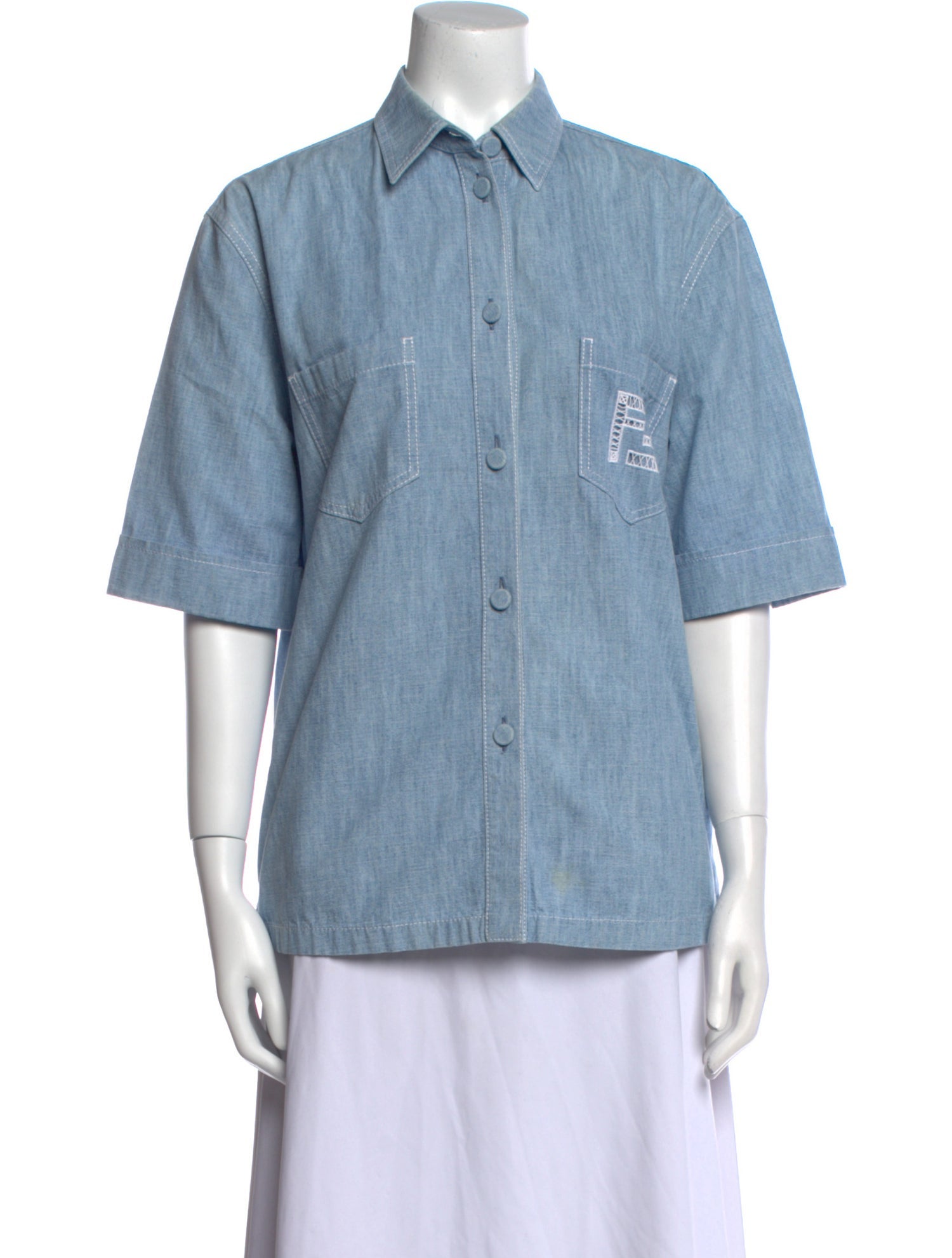 Fendi Short Sleeve Button-Up Top