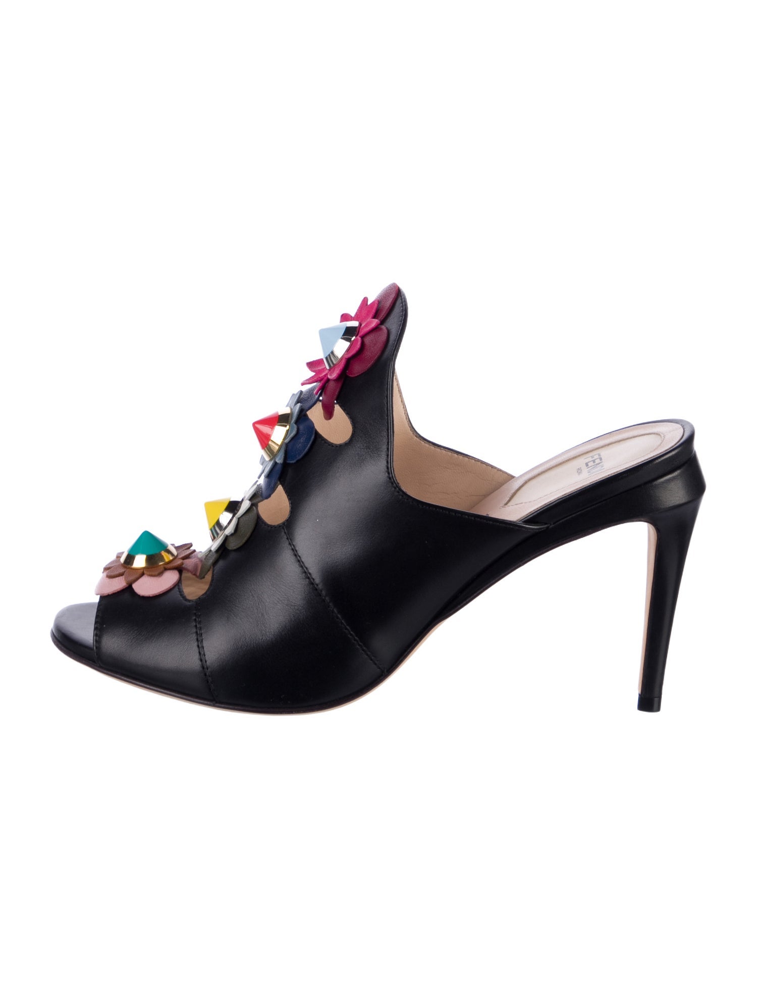 Fendi Spike Accents Leather Mules