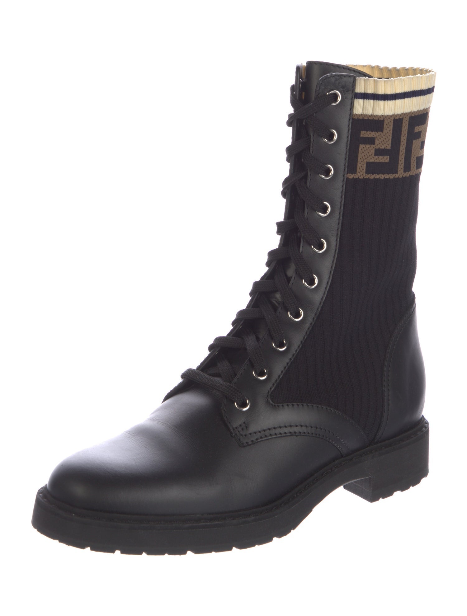 Fendi Zucca FF Logo Printed Combat Boots