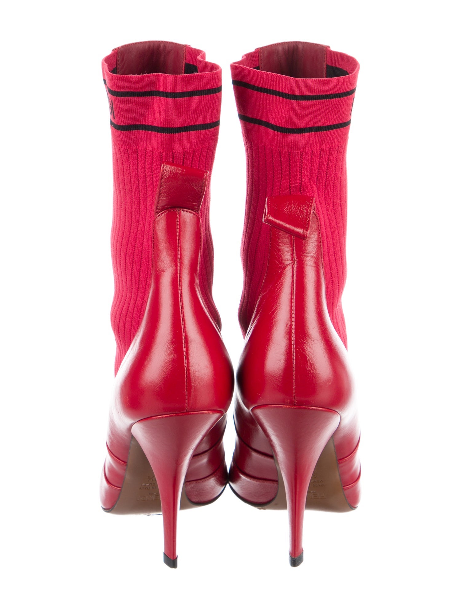 Fendi Leather Graphic Print Sock Boots