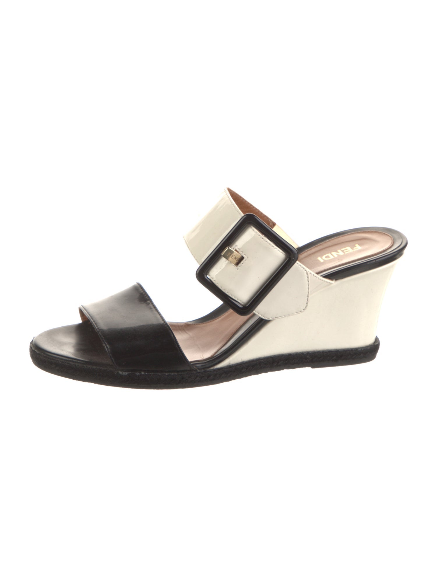 Fendi Patent Leather Colorblock Pattern Slides