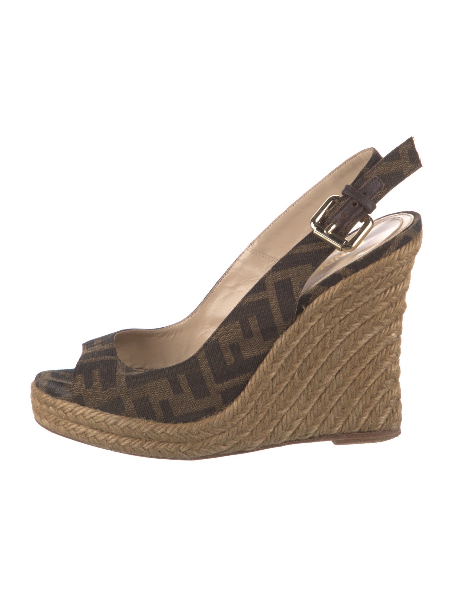 Fendi Zucca FF Logo Canvas Slingback Pumps