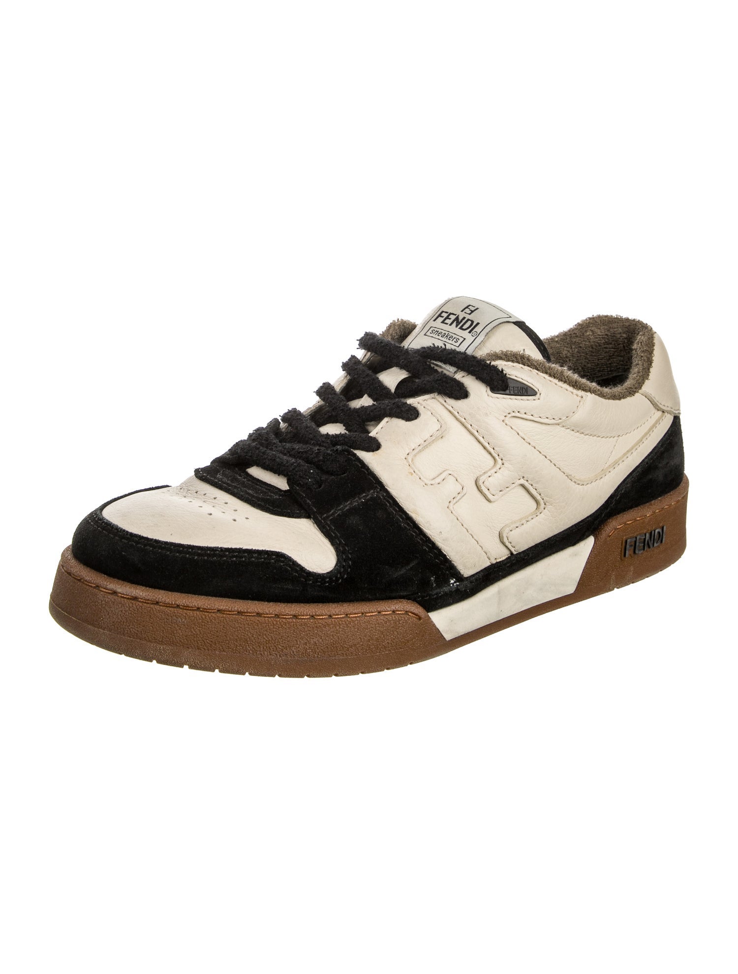 Fendi Leather Colorblock Pattern Sneakers