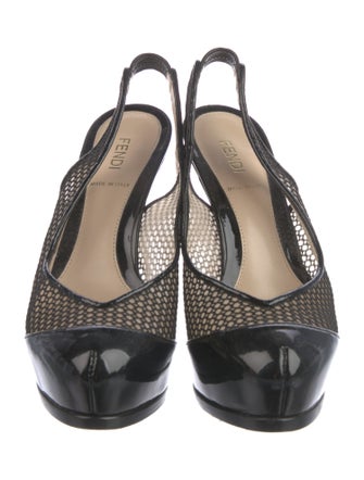 Fendi Signature Logo Mesh Slingback Pumps
