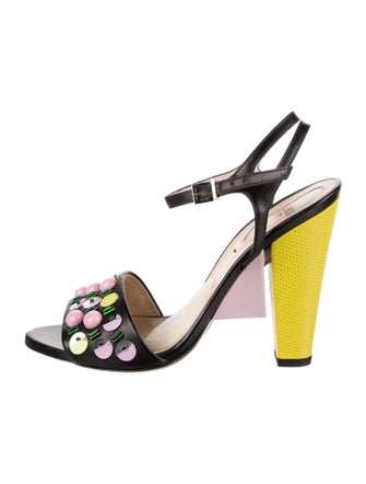 Fendi Leather Polka Dot Print Slingback Sandals