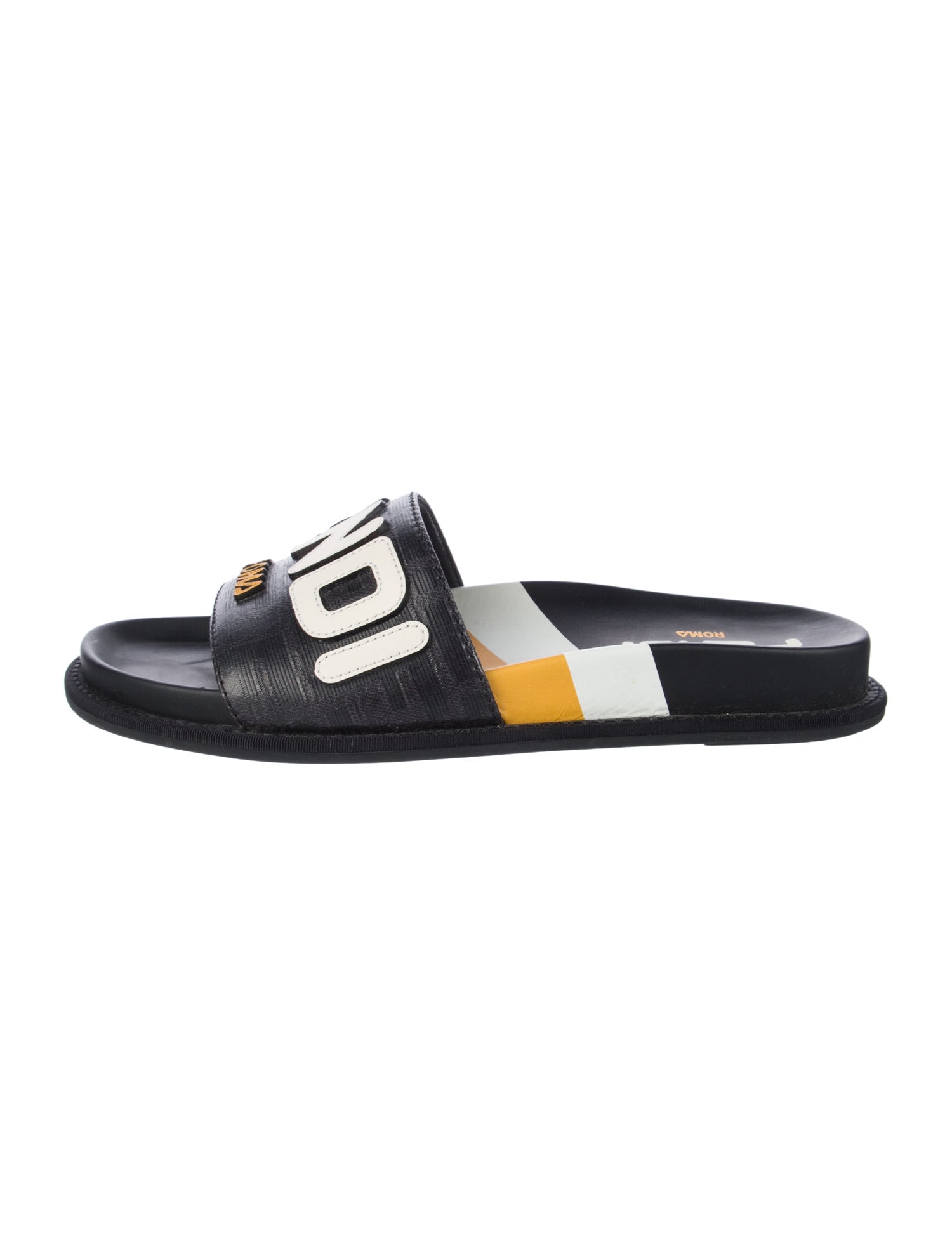 Fendi Zucca FF Logo Leather Slides