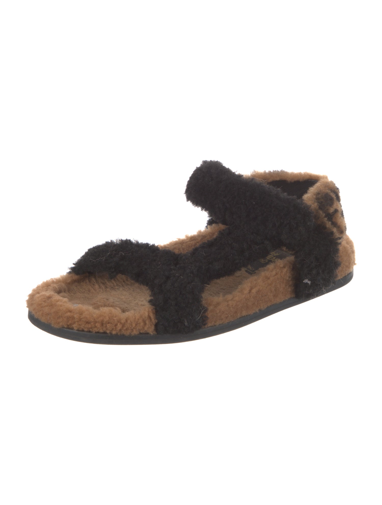 Fendi Zucca FF Logo Shearling Slingback Sandals