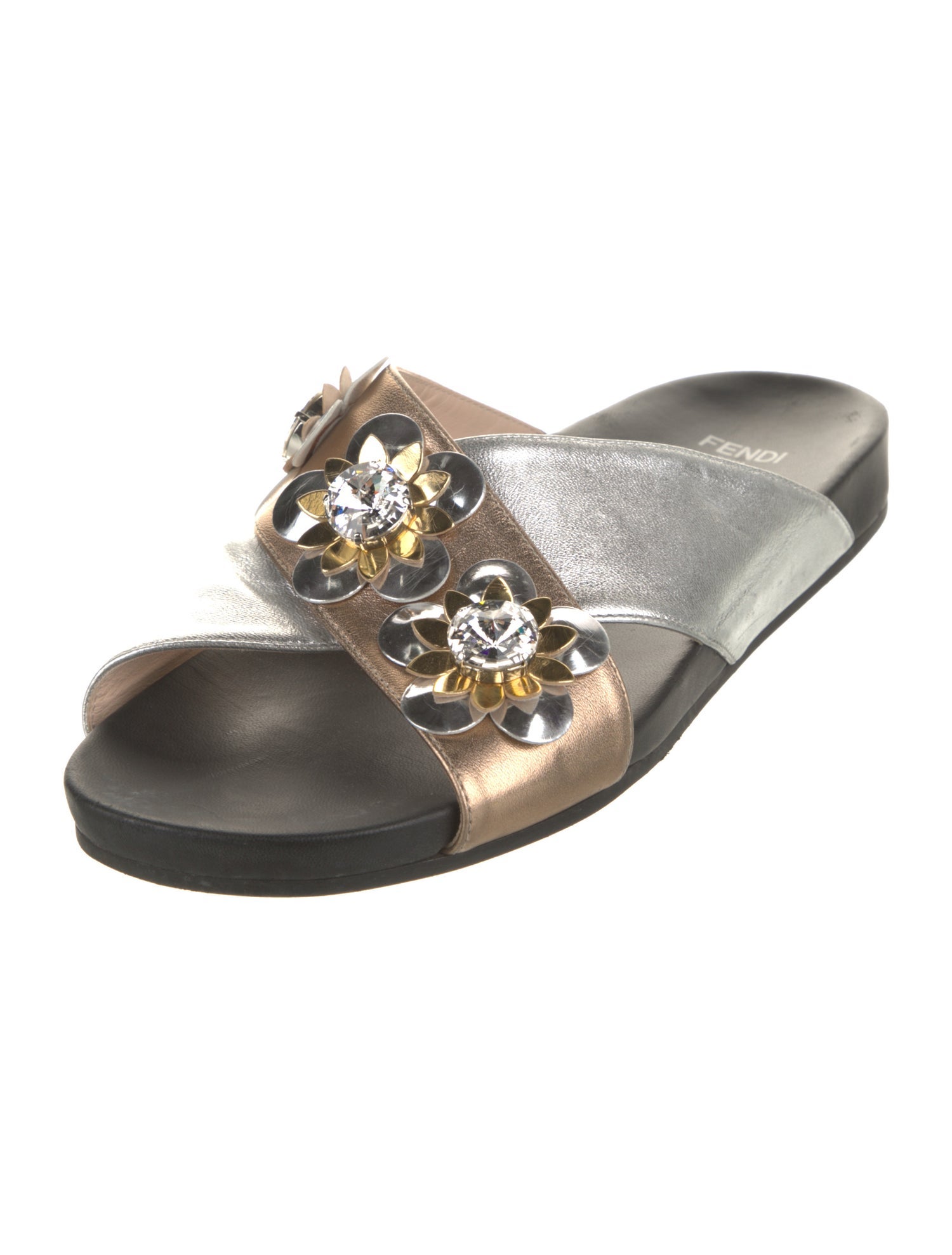 Fendi Leather Colorblock Pattern Slides