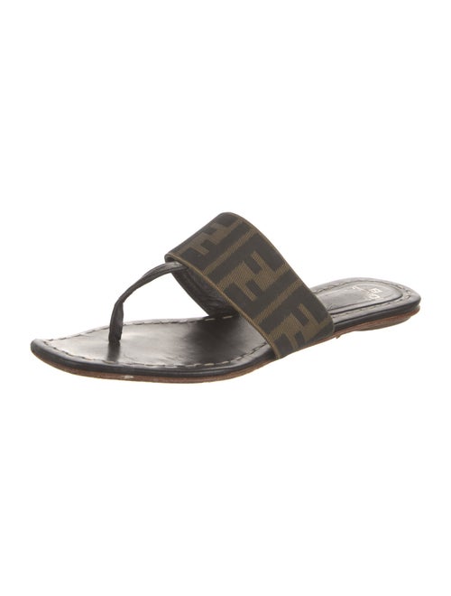 Fendi Zucca FF Logo Leather Slides