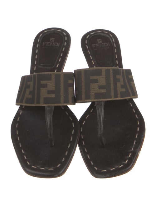Fendi Zucca FF Logo Leather Slides