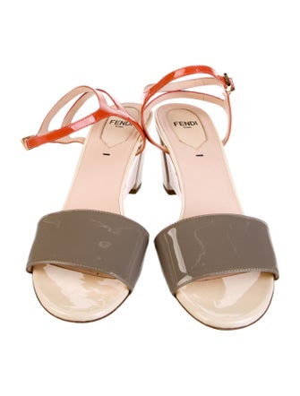 Fendi Patent Leather Colorblock Pattern Sandals