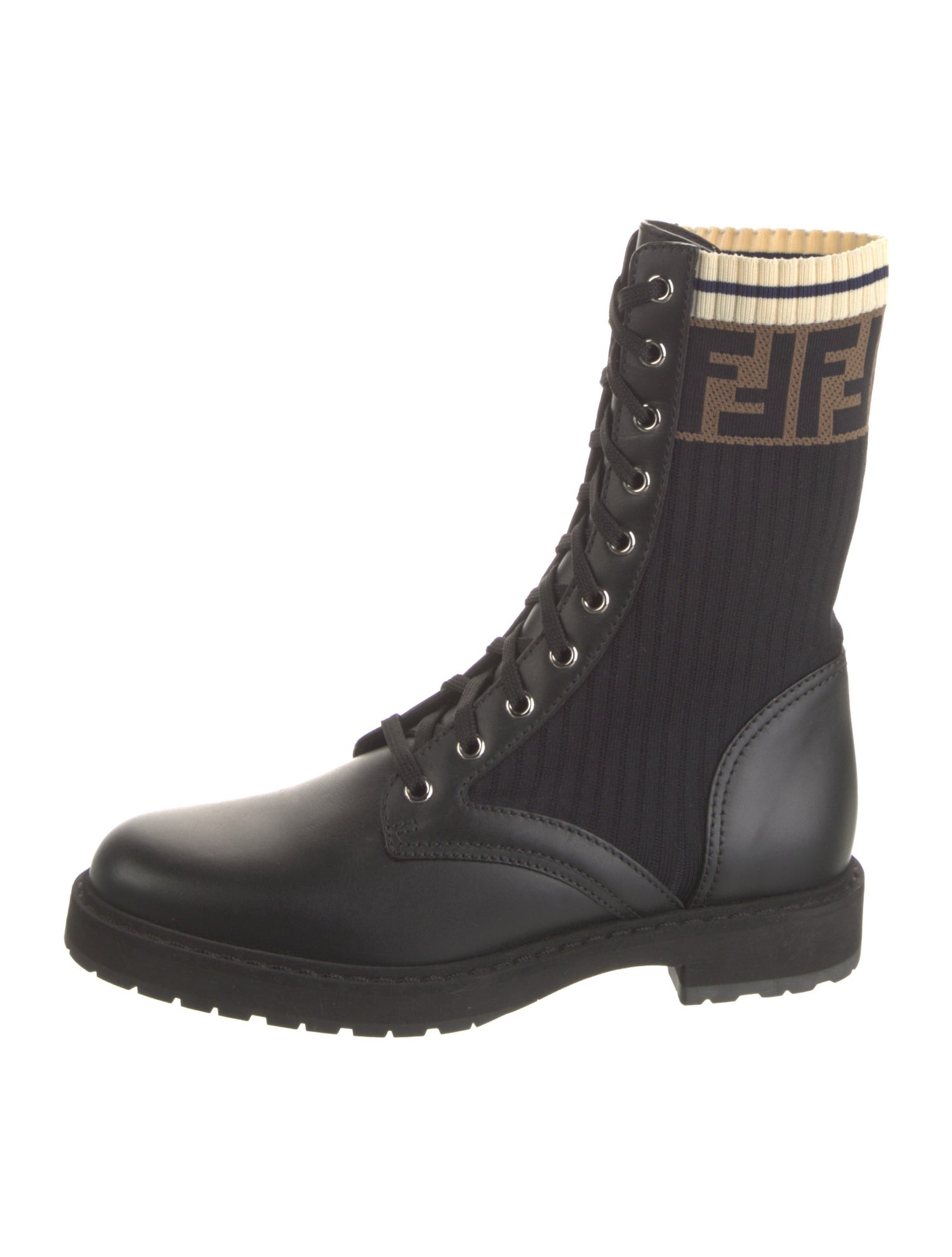 Fendi Zucca FF Logo Leather Combat Boots
