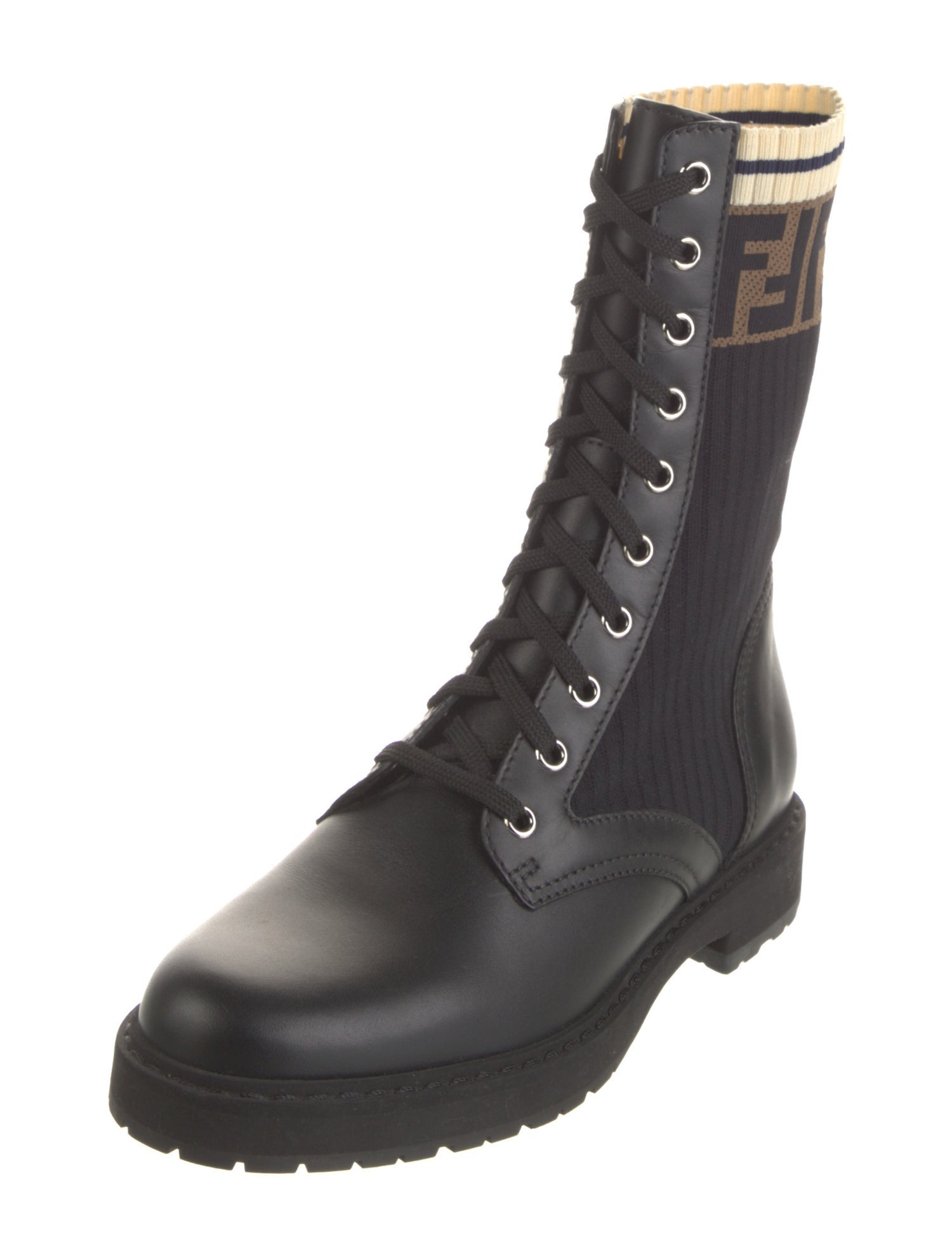 Fendi Zucca FF Logo Leather Combat Boots