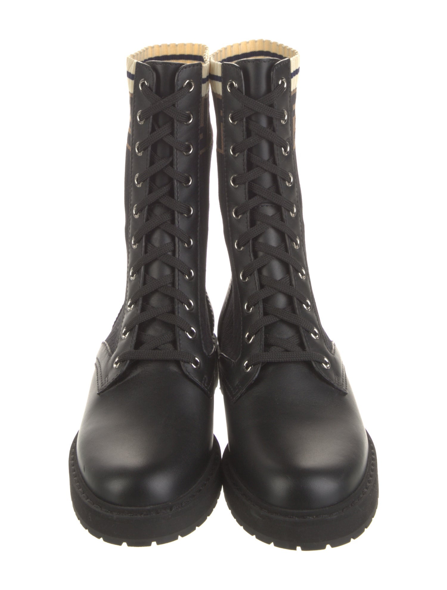 Fendi Zucca FF Logo Leather Combat Boots