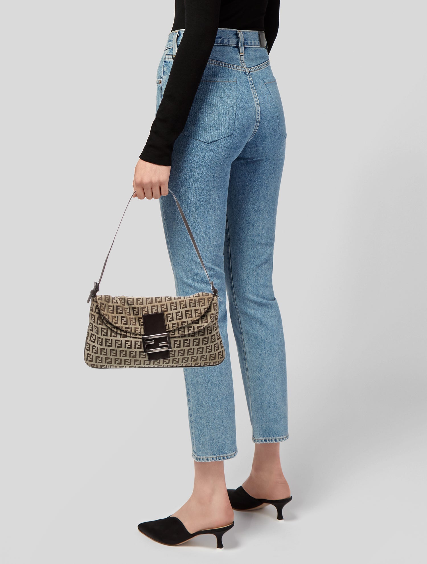 Fendi Zucchino FF Double Flap Baguette Vintage