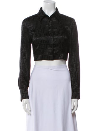 Fendi Silk Long Sleeve Crop Top
