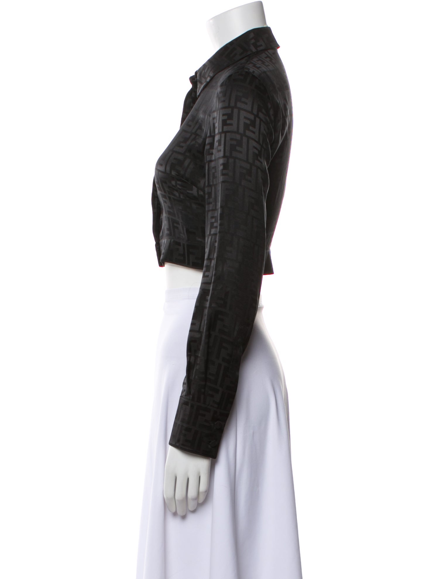 Fendi Silk Long Sleeve Crop Top