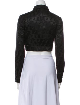 Fendi Silk Long Sleeve Crop Top