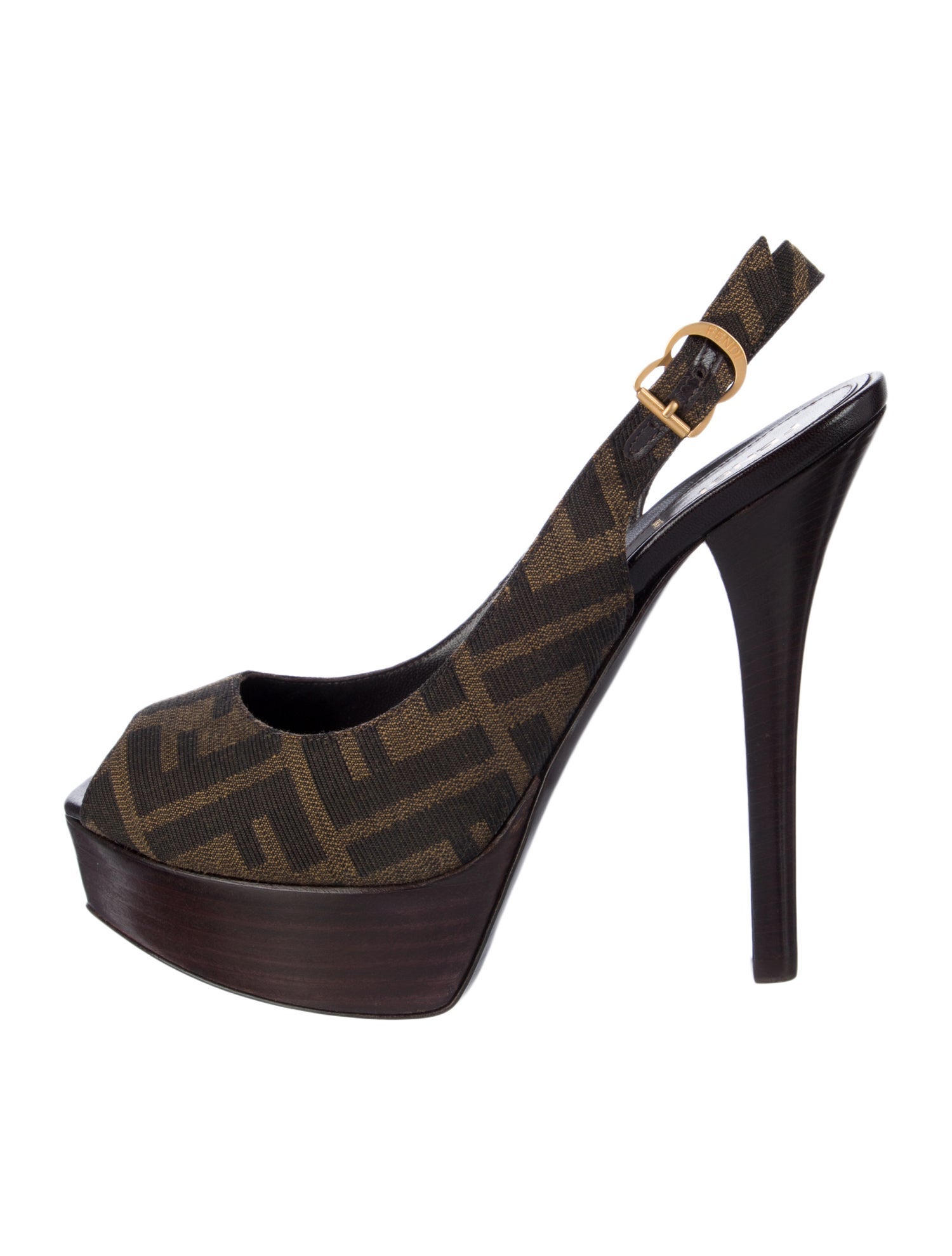 Fendi Zucca FF Logo Canvas Slingback Pumps