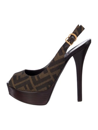 Fendi Zucca FF Logo Canvas Slingback Pumps