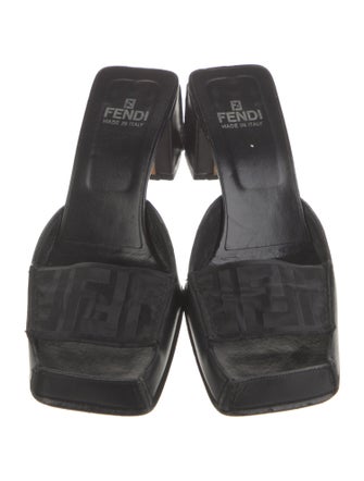 Fendi Zucca FF Logo Leather Slides