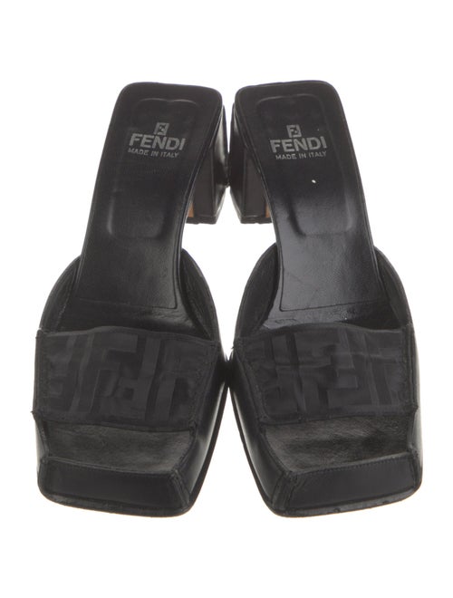 Fendi Zucca FF Logo Leather Slides