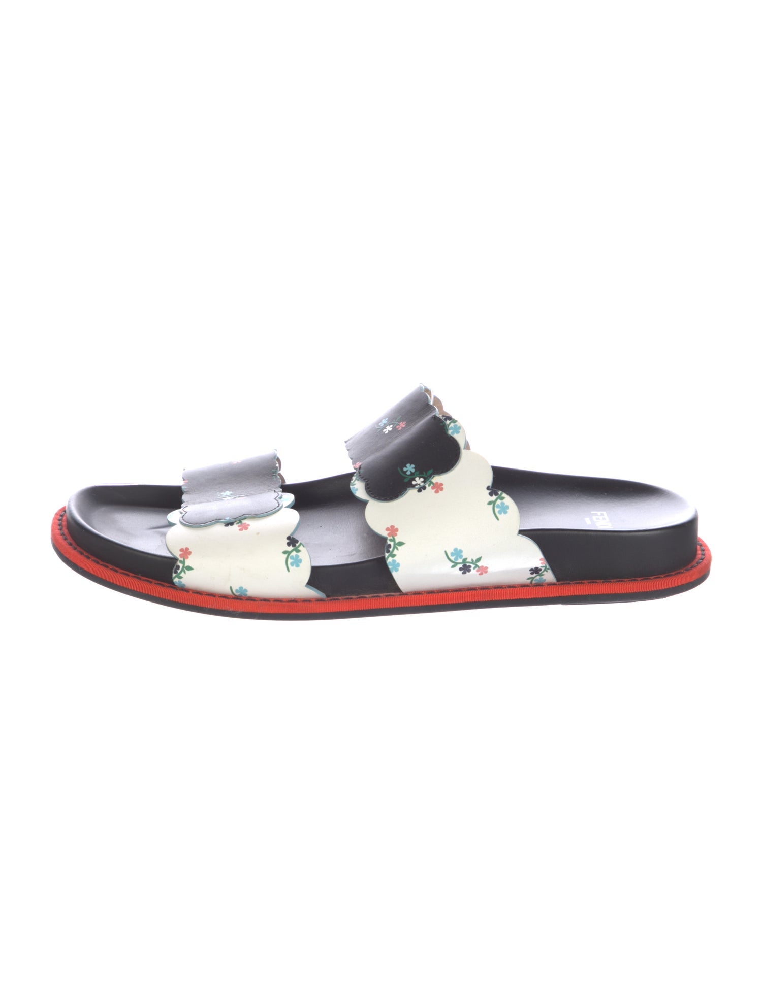 Fendi Leather Floral Print Slides
