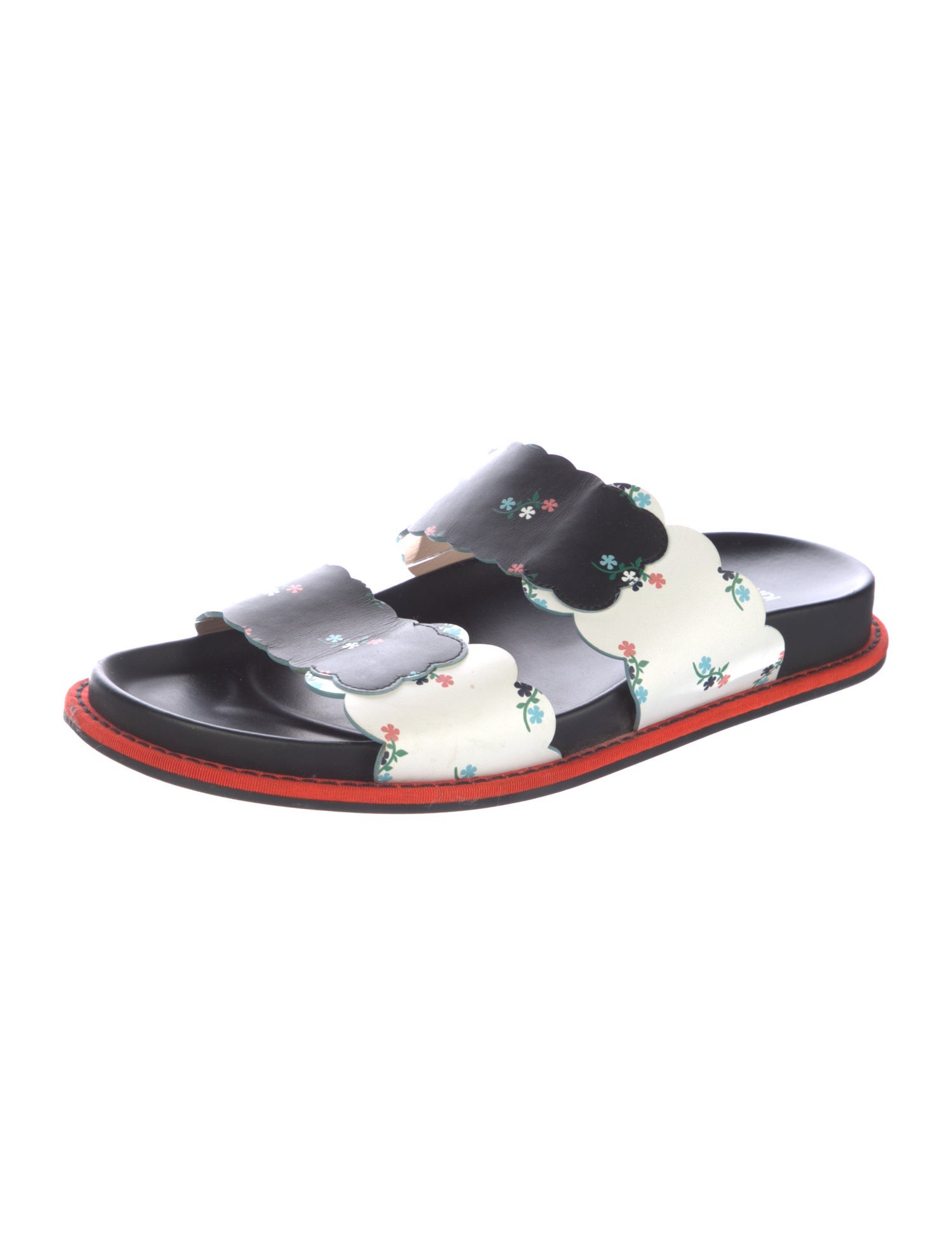 Fendi Leather Floral Print Slides