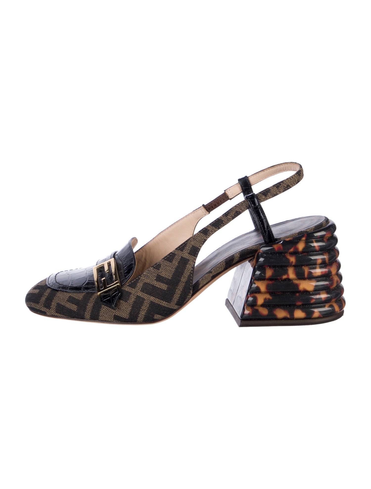 Fendi Zucca FF Logo Canvas Slingback Pumps