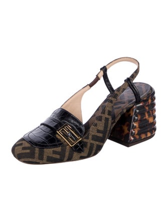 Fendi Zucca FF Logo Canvas Slingback Pumps