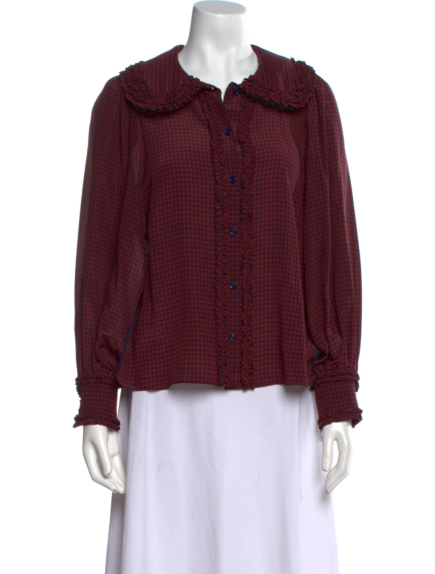 Fendi Silk Plaid Print Button-Up Top