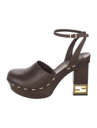 Fendi Zucca FF Logo Leather Slingback Pumps