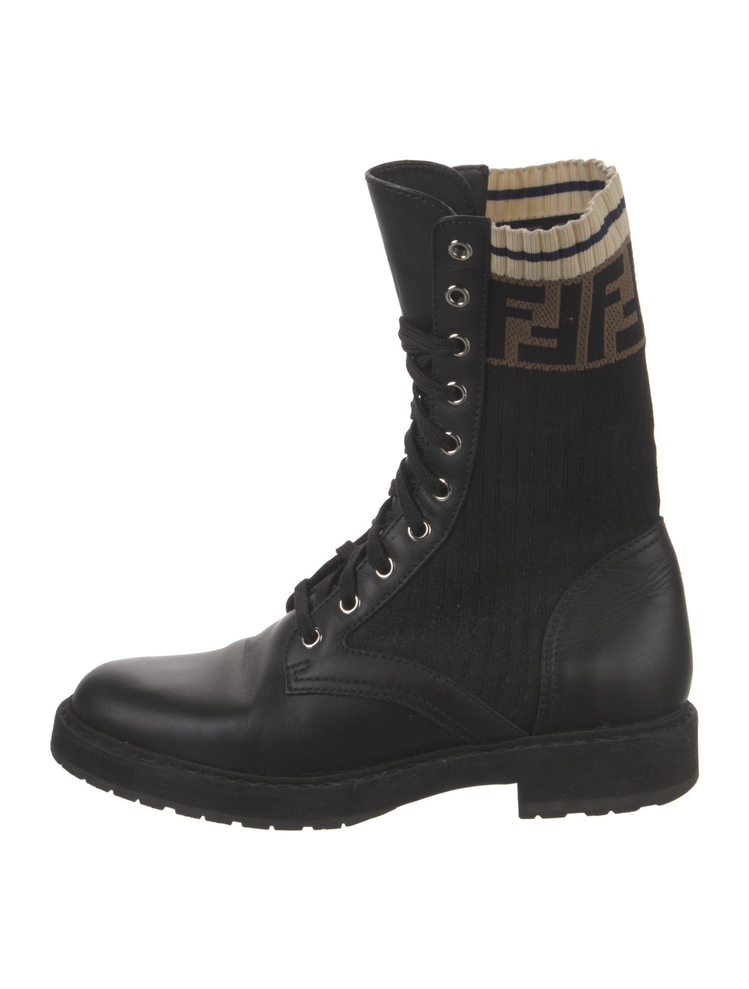 Fendi Zucca FF Logo Leather Combat Boots