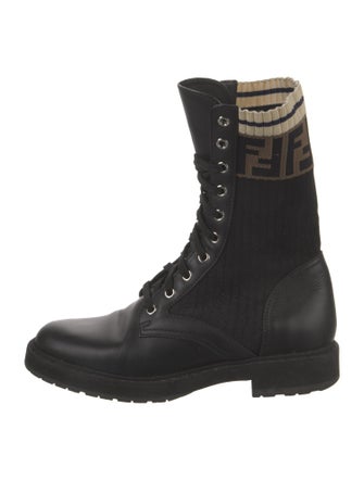 Fendi Zucca FF Logo Leather Combat Boots