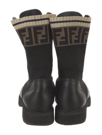 Fendi Zucca FF Logo Leather Combat Boots